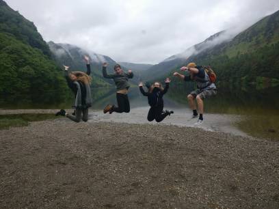 Jumping for joy at Glendalough